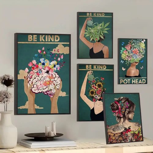 بوستر الصحة النفسية Be Kind to Your Mind - قماش بأسلوب الكوميكس القديم لغرفة المعيشة، البار، المقهى