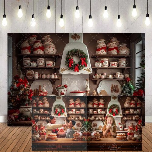 Fond de cuisine festif – Thème de cuisine de Noël pour portraits de famille et shootings professionnels