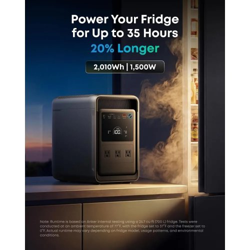 2010Wh LFP Portable Power Station, 1500W Solar Generator, 35-Hour Fridge Backup