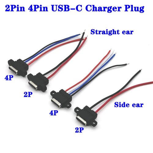 Вологозахищений роз'єм USB Type-C, жіночий з гумовим кільцем, швидке заряджання високого струму, 2 та 4 контакти