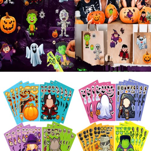 8-48 láminas de pegatinas de Halloween - Pegatinas DIY para crear caras de fantasma, calavera y calabaza