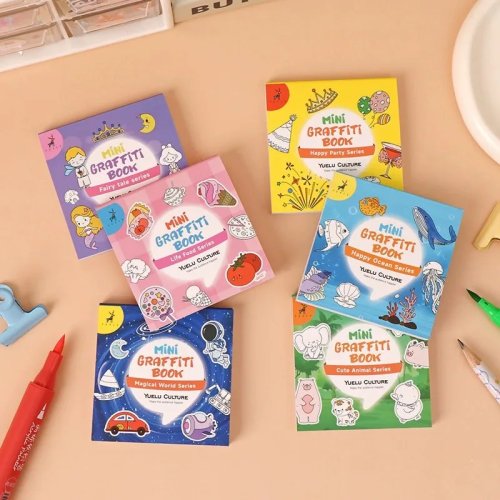 Mini livre de coloriage pour enfants, 50 feuilles, avec des dessins d'animaux de l'océan, de nourriture, de fête et d'espace