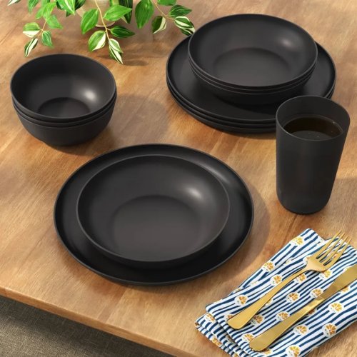 Zwart dinerbord van gerecycled polypropyleen