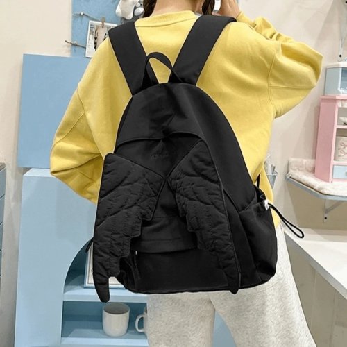 Einfacher Unifarbener Flügel-Rucksack Y2K JK Nylon College-Stil Lolita Schultasche für Frauen