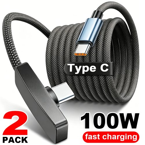 Кабель USB Type-C 90 градусів, швидка зарядка 100 Вт, кабель передачі даних з прямим кутом для iPhone Samsung Xiaomi