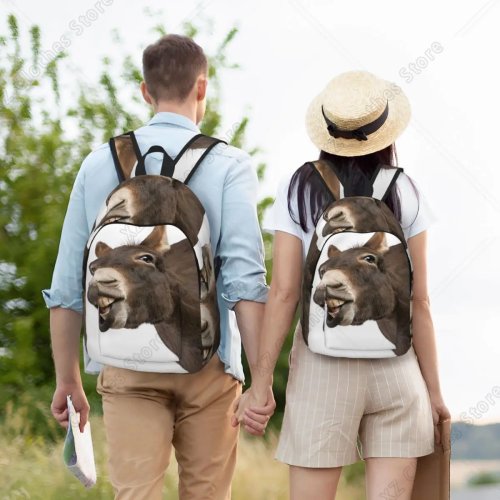 Cute Smiling Donkey Backpack for School, Hiking & Travel – Unisex Daypack Bookbag