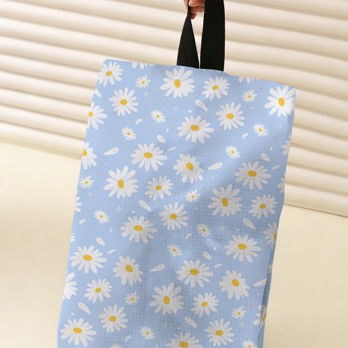Bolsa de mão com estampado de margaridas azul claro, bolsa de armazenamento portátil para sapatos, roupa e itens diários