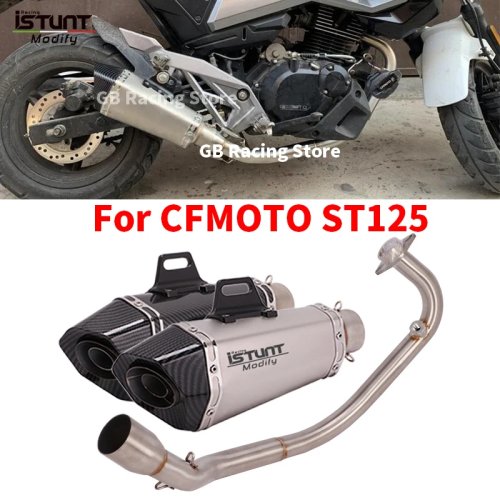 Slip-on de escape para CFMoto ST125, sistema completo em aço inoxidável, tubo de ligação dianteiro com DB Killer amovível