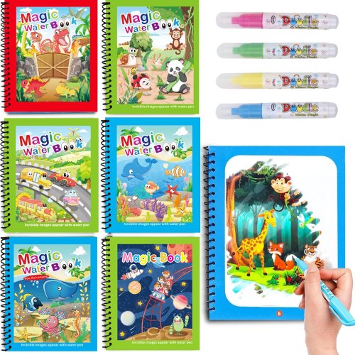 Livre d'eau magique réutilisable - Support de peinture sans tache avec stylo à eau rechargeable, jouet éducatif
