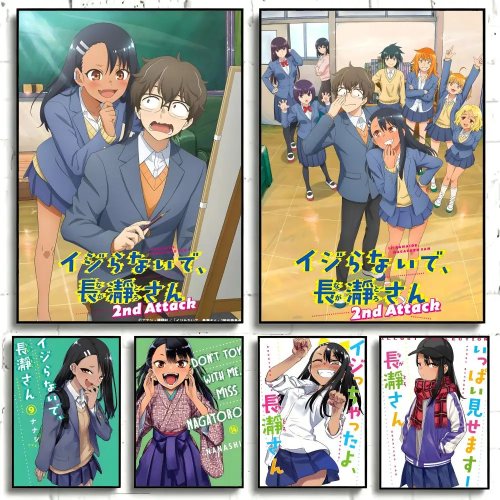 Póster Anime Don't Toy with Me, Miss Nagatoro - Pegatina de papel impermeable autoadhesiva para decoración de pared en cafetería, bar o habitación