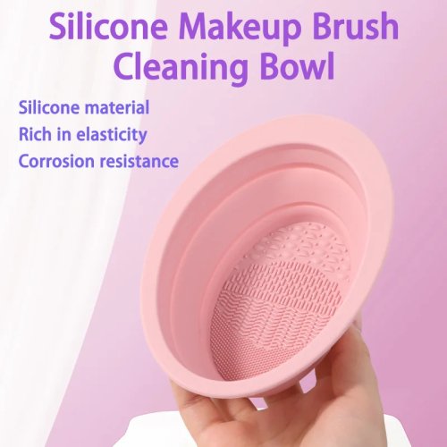 Taça de limpeza de pincéis de maquilhagem em silicone macio com tapete texturizado, portátil e reutilizável