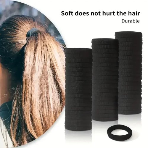 10-100 Pack Women's High Elasticity Black Headband Hair Ties - Durable Ponytail Rubber Bands