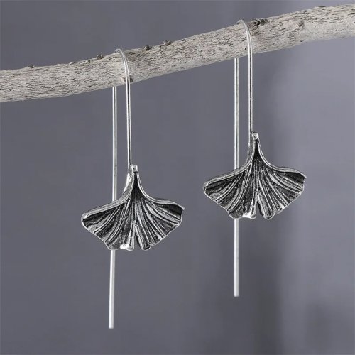 Boucles d'oreilles feuille de ginkgo biloba, style bohème, accessoire DIY, bijou personnalisé et littéraire