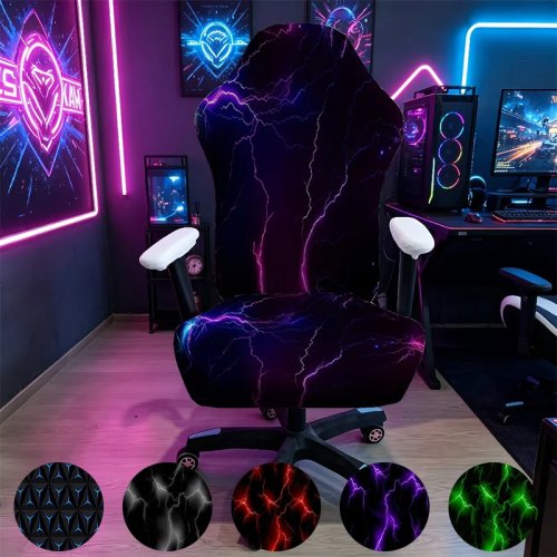 Sarung Kursi Gaming Neon Lightning, Bisa Dilepas dan Dicuci, Elastis Anti Gores untuk Gamer dan Kantor