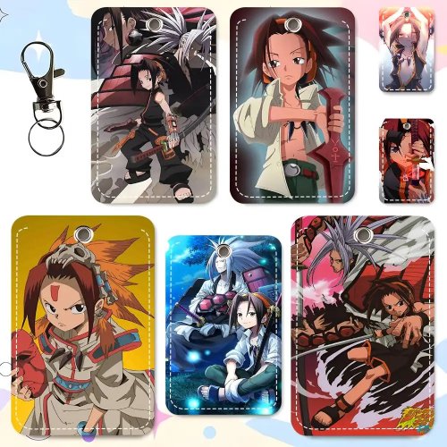 1pc Portachiavi astuccio per carte Anime Shaman King, portacarte in pelle, anello portachiavi