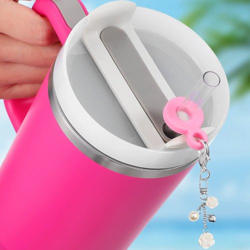 12 Piezas Colgantes de Popote de Silicona, Decoración Reutilizable para Vasos, Adornos Lindos para Bebidas