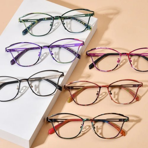 Monture de lunettes en titane ultra-légère, œil de chat, rétro, bicolore, mode, pour myopie