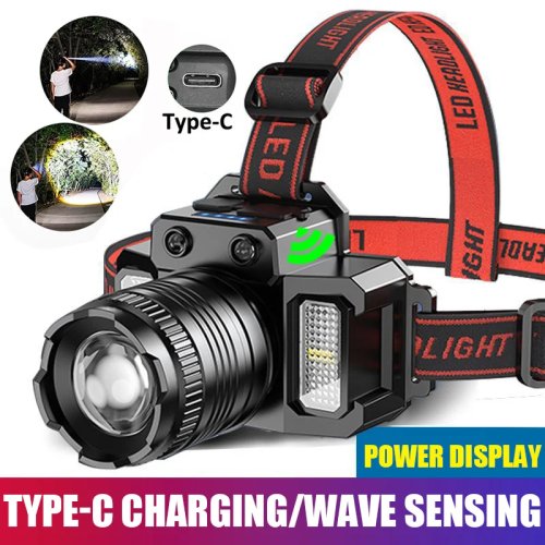 Headlamp LED Sensor - Lampu Kepala Rechargeable untuk Camping, Senter Depan Kuat, 5 Model