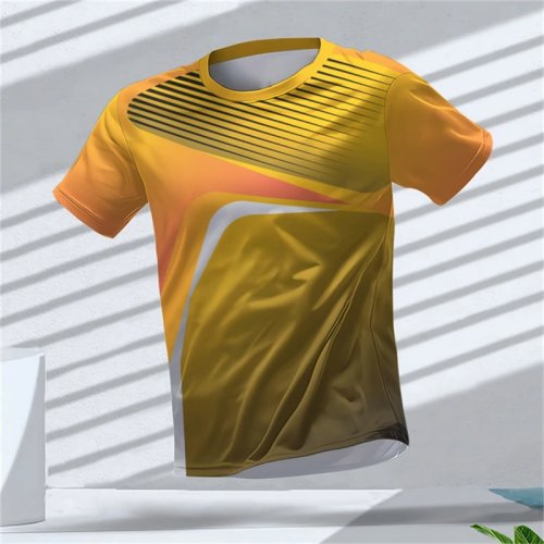 Playera deportiva para hombre de manga corta con estampado geométrico de rayas, transpirable y de ajuste ceñido