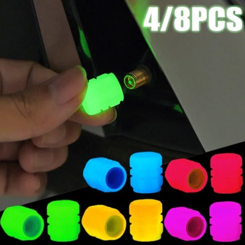 4 capuchons de valve lumineux pour voiture, moto et vélo – embouts de tige de valve qui brillent dans le noir