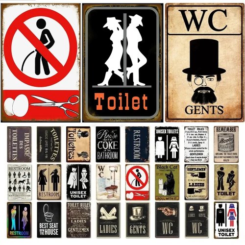 Set de Letrero de Metal Vintage Retro de Baño - Decoración de Pared Divertida para Baño y Bar