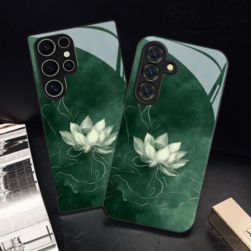Lotus-Muster Panzerglas Handyhülle für Samsung Galaxy S26/S25/S24/S23 S22 Ultra FE Plus 5G Anti-Fall A52 A54 A55