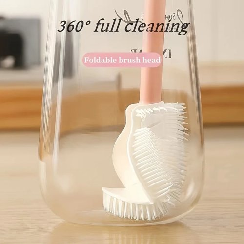 Cepillo de limpieza de silicona plegable 360 grados con mango largo, reutilizable para botellas y vasos