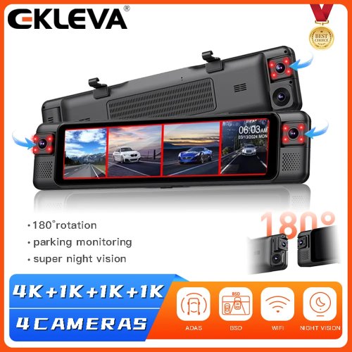 กล้องติดรถยนต์ 4CH 11 นิ้ว 4K+1K+1K+1K WiFi กระจกมองหลัง 4 กล้อง DVR รถยนต์ ADAS BSD กลางคืน จอดรถ 24 ชม.