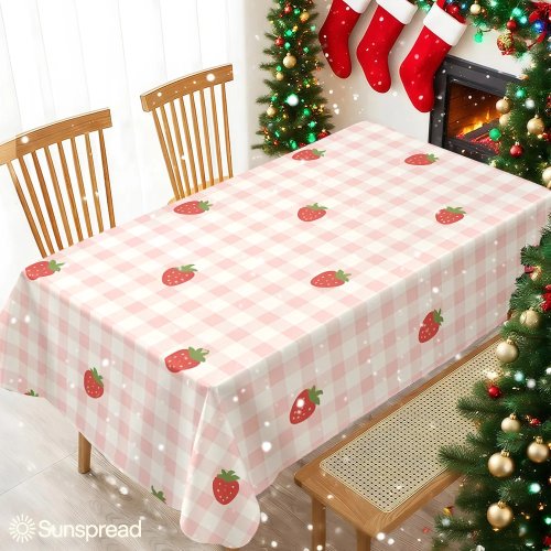 Mantel de cuadros rosa con fresas, impermeable y antimanchas, para fiestas, Halloween, Navidad, comidas y acampada