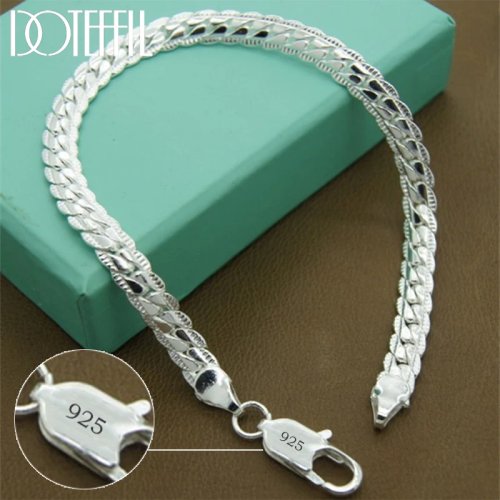 Bracelet en argent 925 DOTEFFIL, chaîne plate, fermoir à homard, 6mm, 18/19/20cm, unisexe, bijou de mariage et fiançailles
