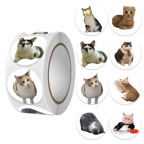 500 Stück/Rolle Runde Katzen-Aufkleber, lustige Sticker für Verpackung, Handyhüllen, Koffer, Laptops - trendige Emotions-Sticker