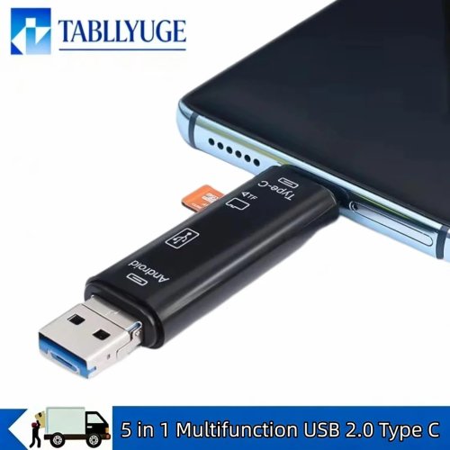 5-in-1 Kartenleser USB 2.0 Typ C, Micro USB, SD/TF Kartenleser OTG Adapter für Android und Computer