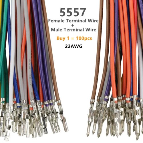 100PCS 5557/5559 20AWG Dây đầu nối, đầu đơn/đầu kép, đực/cái không vỏ