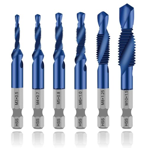 Set Tap Ulir & Mata Bor Metrik, Hex Shank, Titanium Plated, HSS, Ukuran M3-M10