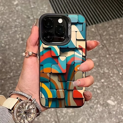 Capa de telemóvel 3D com padrão geométrico para iPhone 17 Pro Max/16 Pro/15 Pro/14/13/12/11/XS/14 Pro Max/16 Plus/14 Pro