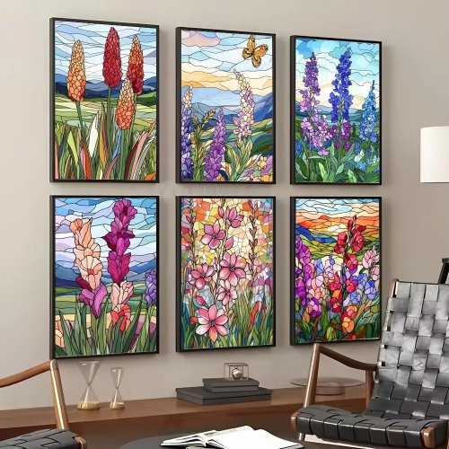 Póster de arte de flor de vitral - HD à prova de água vintage decoração de parede para casa
