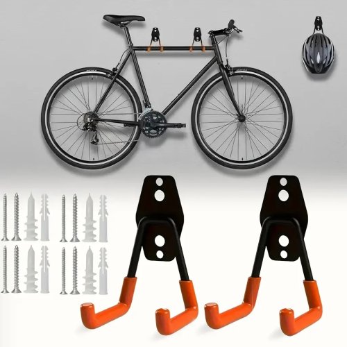 2個セット ヘビーデューティー メタル 自転車フック 壁掛け 収納ラック 自転車・はしご・工具用 省スペース 簡単取り付け 耐久性アルミ