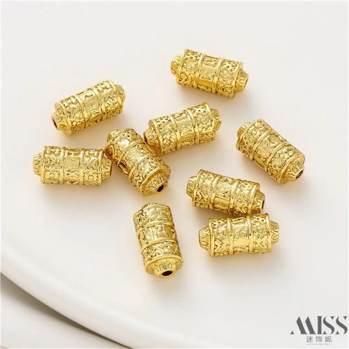 18K Matte Gold Sanskrit Six-Character Mantra Bucket Bead - DIY Loose Bead for Handmade Bracelet Necklace Jewelry
