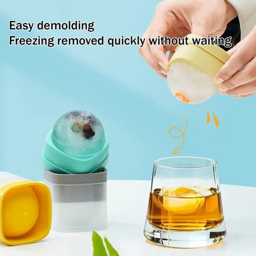 Molde de Bola de Hielo de Silicona de 7 cm con Tapa – Molde Redondo Grande para Whisky y Cócteles, Máquina de Esferas de Hielo de Un Solo Clic