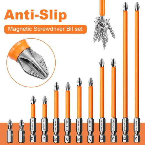 Set di punte per cacciavite magnetiche antiscivolo, acciaio S2, resistenza agli urti, gambo esagonale, per elettroutensili
