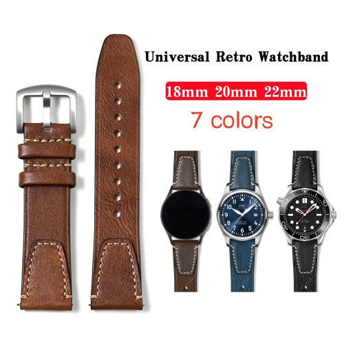 Dây đồng hồ da đa năng 18mm 20mm 22mm phong cách cổ điển cho Rolex Seiko đồng hồ thông minh nam nữ