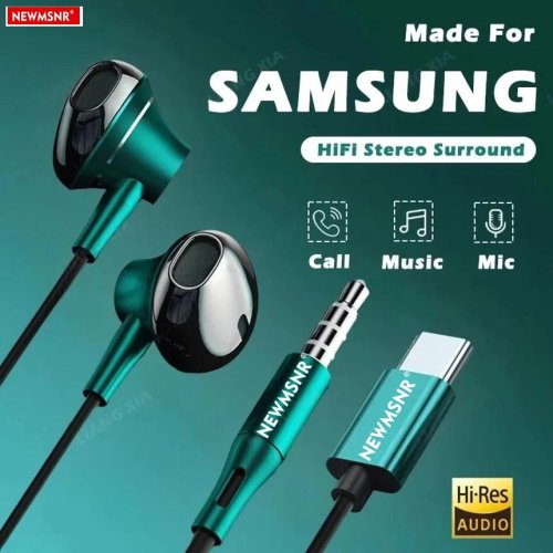 Проводные наушники с микрофоном, HiFi басы стерео, Type-C и 3,5 мм для iPhone и Samsung