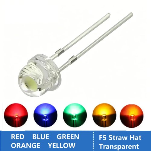 LED 5mm Cappello di Paglia Trasparente (Rosso/Blu/Verde/Arancione/Giallo) 10 Pezzi