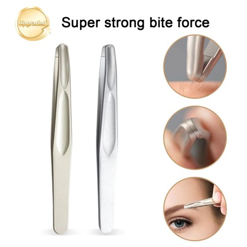 Pinzas de acero inoxidable de primera calidad con punta redonda para depilar cejas y vello facial, clip de barba de precisión