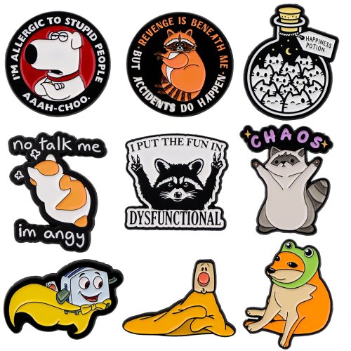 Pins de esmalte divertidos de cão e gato para mochila, broche DIY, acessórios de moda