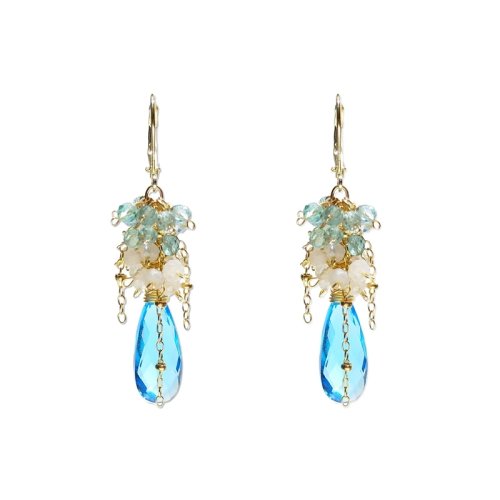 Lii Ji blauwe kwarts drop oorbellen, natuurlijke maansteen apatiet kralen, 14K goud gevuld, 925 sterling zilver haak