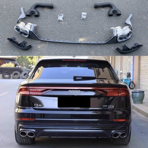 For Audi Q8 S-Line / Q8 / SQ8 2020-2024 Rear Bumper Diffuser Lip & Exhaust Tips Trunk Door Lip Spoiler