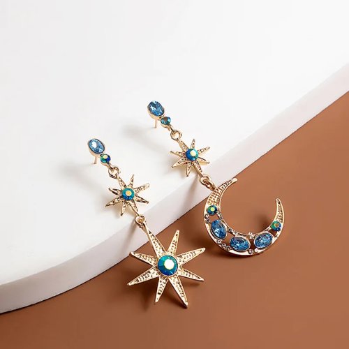 Elegante Ohrstecker für Damen mit blauem Kristallstern - Retro-Stil