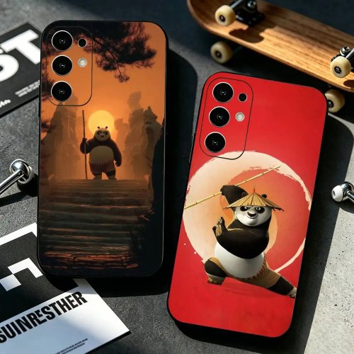 Funda para celular de silicona negra suave con diseño de panda para Samsung Galaxy S25 S24 S21 S22 S23 S30 Ultra S20 Plus FE Lite