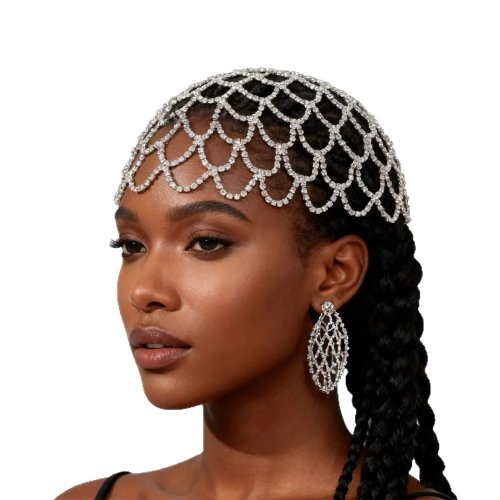 Aksesori Rambut Mewah Headband Rantai Mesh Kristal Geometris Penuh Berlian Gaya Eksotis